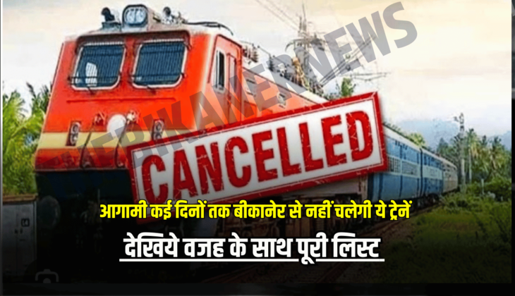 बीकानेर में आज से आगामी कई दिनों तक नहीं चलेगी ये ट्रेनें, देखिये वजह के साथ पूरी लिस्ट