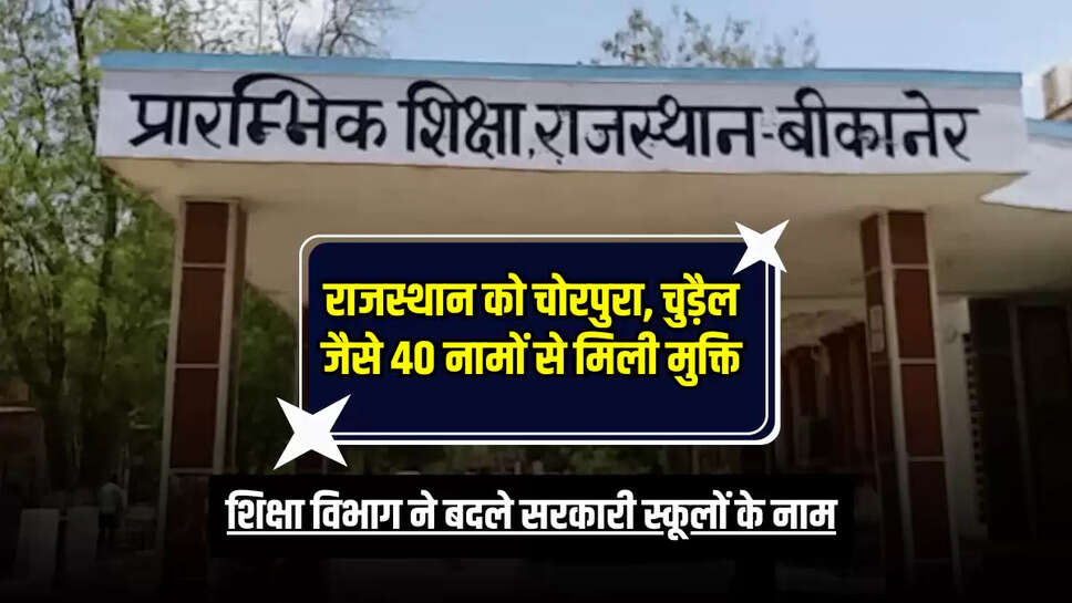 बीकानेर. चोरपुरा, चुडै़ल और भंगीपुरा जैसे अशोभनीय नामों वाले सरकारी स्कूलों के शिक्षा विभाग ने नाम बदल दिए हैं। प्रदेश में ऐसे 40 स्कूलों को अब नया नाम दिया गया है। इनमें प्राथमिक और उच्च प्राथमिक स्कूल भी शामिल हैं। 