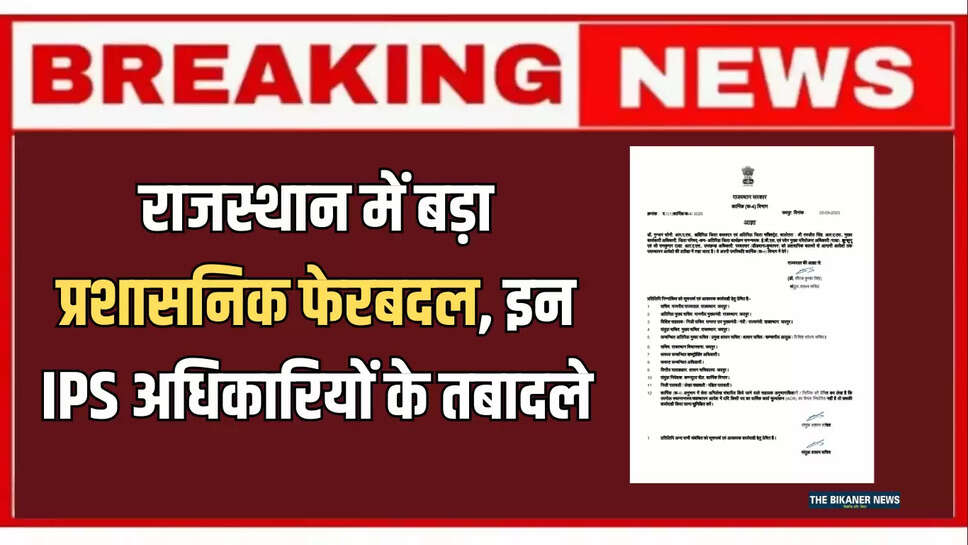 IPS TRANSFER , THREE RAS OFFICERS APO, BHAJANLAL GOVERNMENT, RAJASTHAN BUREAUCRACY, RESHUFFLE IN RAJASTHAN BUREAUCRACY IPS OFFICERS CHANGED THREE RAS OFFICERS APO