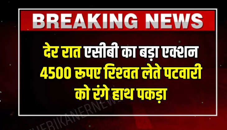 देर रात एसीबी का बड़ा एक्शन, 4500 रूपए र‍िश्‍वत लेते पटवारी को रंगे हाथ पकड़ा