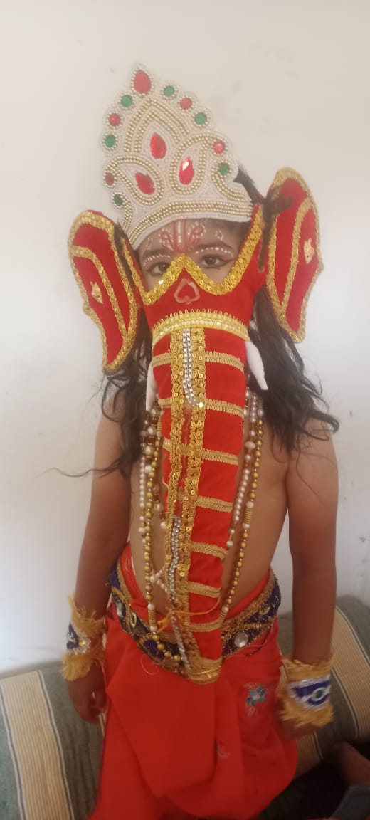 Bal Ganesha Fancy dress for kids,Cartoon/Super Hero Costume for Annual  function/Theme Party/Stage Shows/Competition/Birthday Party Dress
